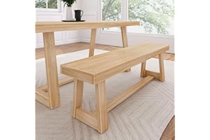 Plank+Beam 60 Inch Farmhouse Dining Bench, Solid Wood Entryway Bench, Wooden Outdoor Bench, Kitchen Dining Seat, Dining Room, Home Office, Living Room Furniture, Easy Assembly, Blonde Wirebrush