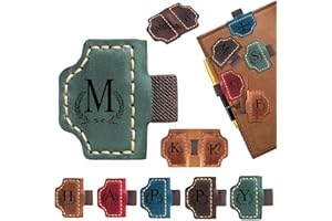 AEBGSA Custom Bygone Mark Bookmark with Pen Holder, 26 Letters Name Initial Personalized Magnetic Leather Bookmark, Gifts for Book Lovers, Readers, Travelers, Leather Book Marks (Blackish Green, M)