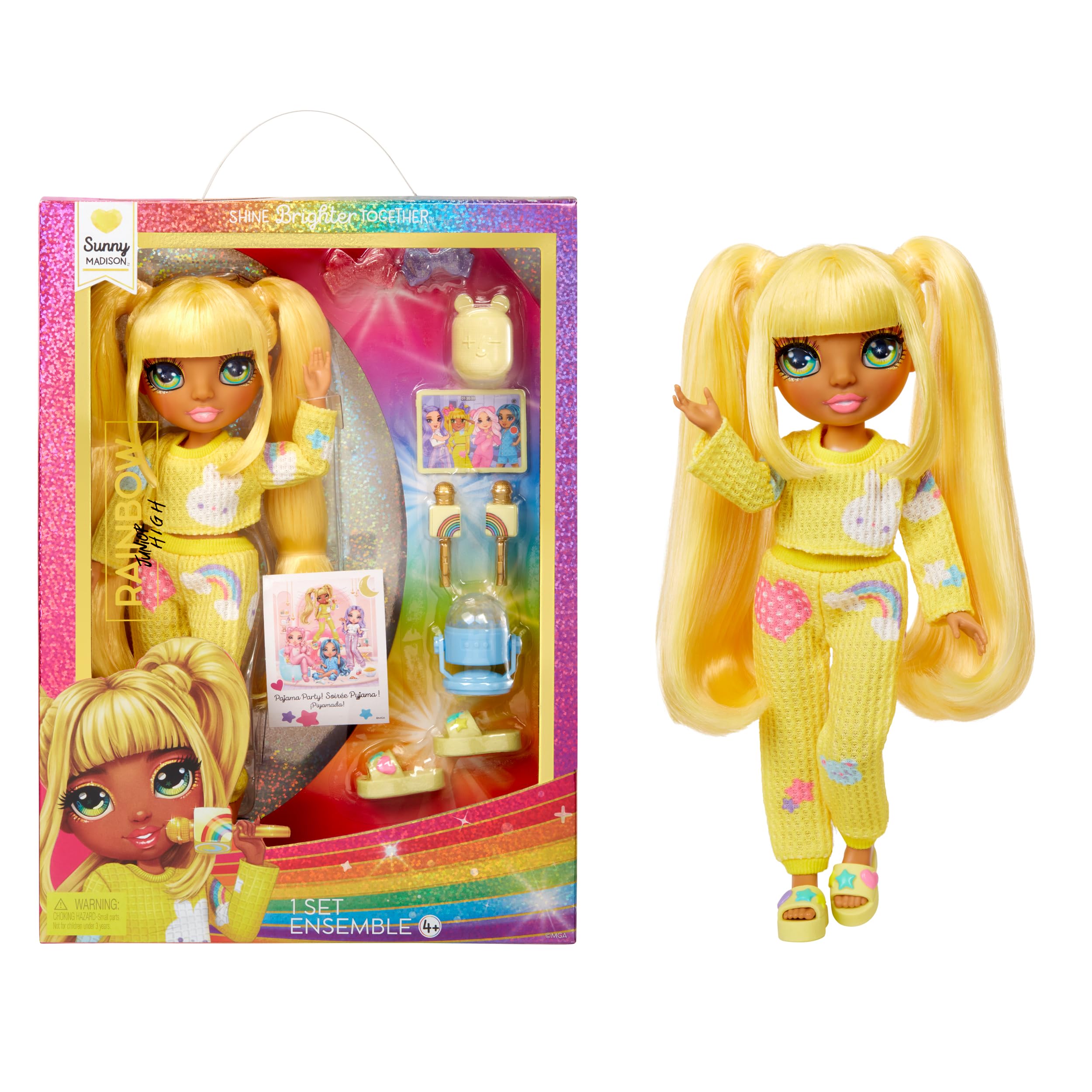 Photo 1 of Rainbow High Jr High PJ Party - Sunny, Yellow 9" Posable Blonde Fashion Doll with Soft Onesie, Slippers, Fun Play Accessories, Great Toy Gift for Girls Kids Ages 4-12 Years