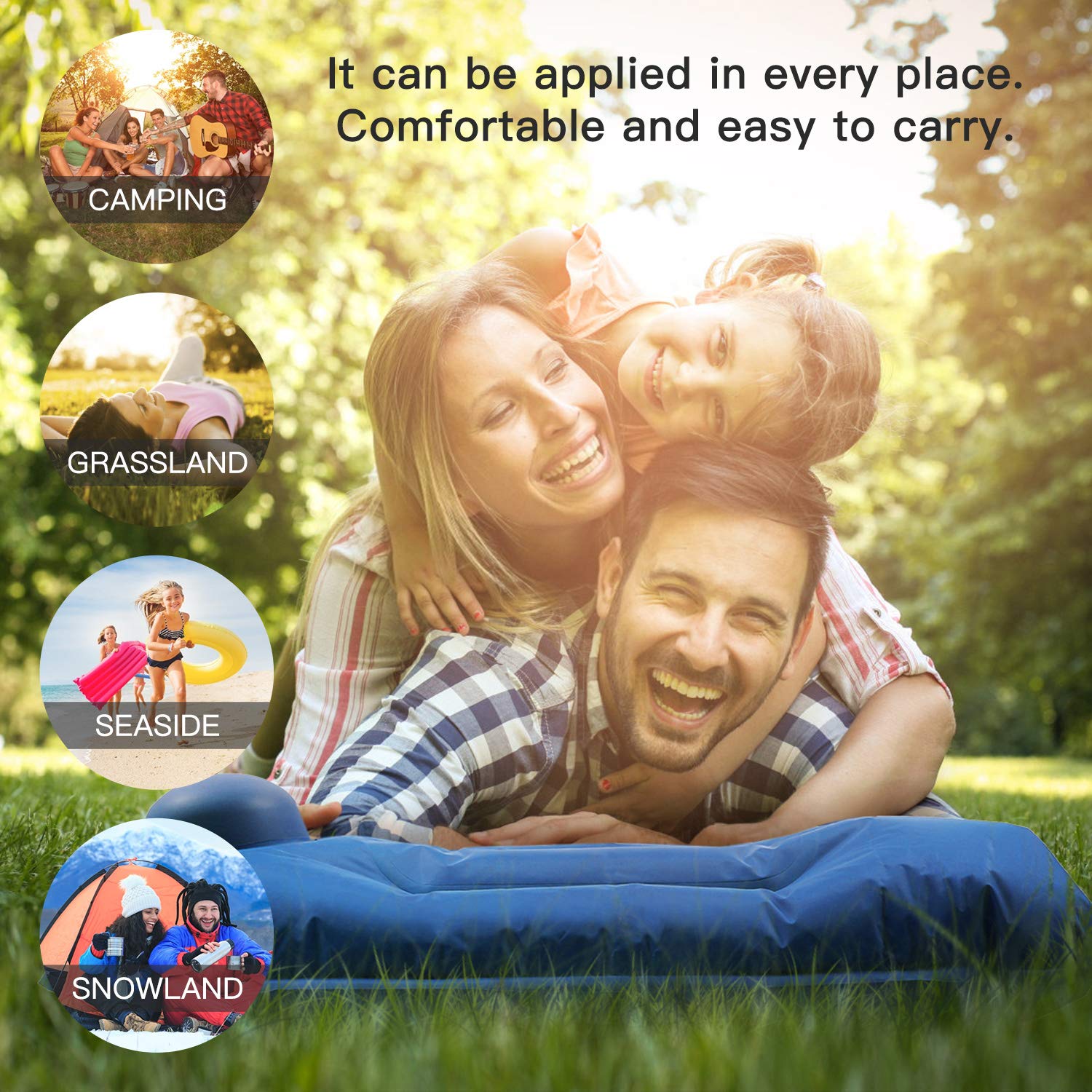 Uverbon Isomatte Camping Aufblasbare Luftmatratze Schlafmatte Eingebaute Presspumpe, Ultraleichte Isomatte für Outdoor, Feuchtigkeitsfes für Wandern, Backpacking, Camping, Strand