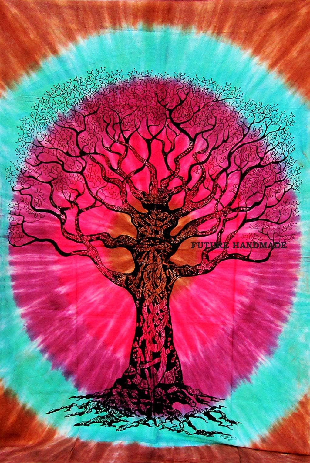 Future Handmade Twin Tapestries Tie Dye Tree Tapestry Indian Handmade Bed Sheet Wall Hanging Beach Blanket Hippies Tapestries Living Home Decor 100% Cotton Bedspread