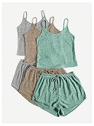 GORGLITTER Women's 3 Sets Ribbed Pajamas Set