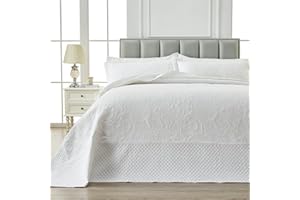 SUCHDECO Oversized King Bedspreads 128x120 inches Oversized King Quilt Set Lightweight Paisley Bedding Set Coverlet California King Size with 2 Pillowcases for Oversize King Bed, White