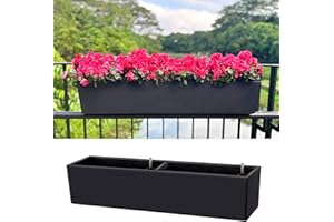 LaLaGreen Rail Planter for Balcony Outdoor (40 Inch, 1 Pack) Large Black Self Watering Railing Planters with Brackets, Rectan