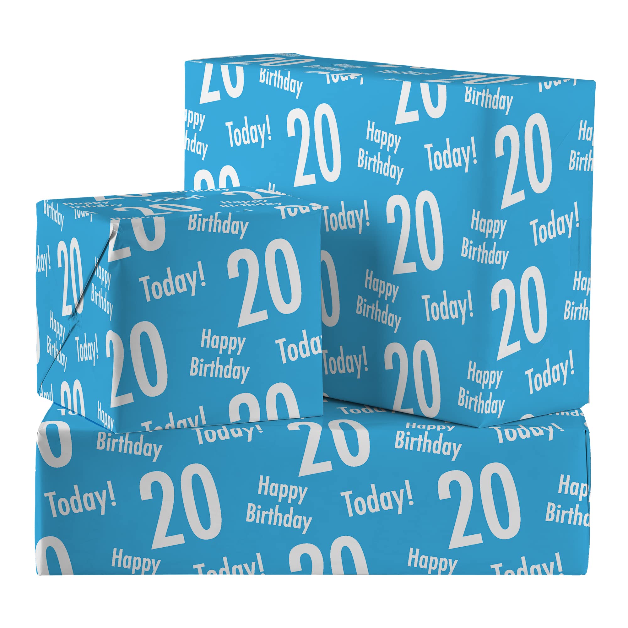 Hunts England - 2 Sheets Of 20th Birthday Blue Luxury Wrapping Paper For Men - Includes 2 Gift Tags - Age 20 Male Folded Gift Wrap - Urban Colour Collection - Age Twenty Gift Wrap For Men
