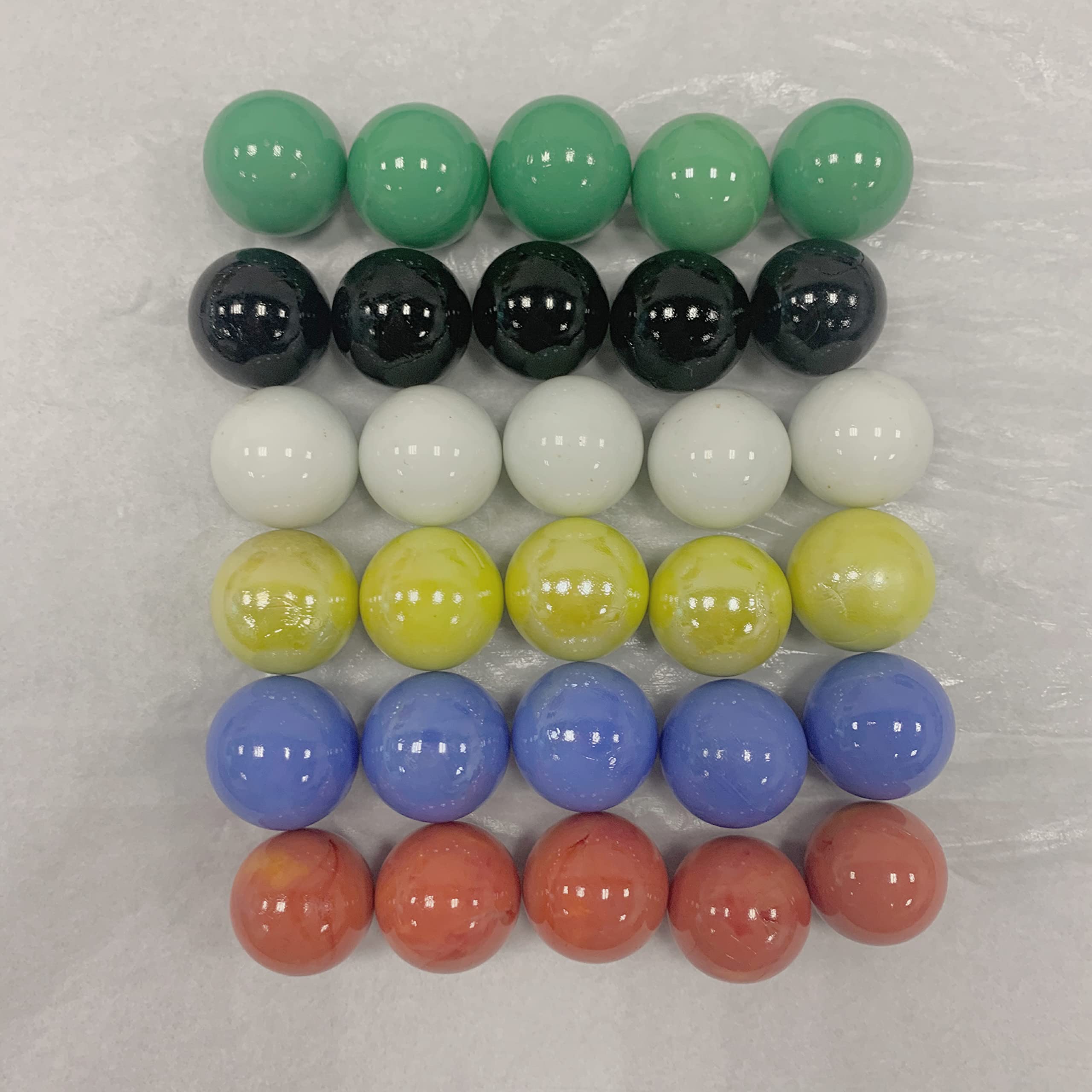 Photo 1 of 30 Large 1" (25mm) Replacement Solid Glass Marbles for Chinese Checkers, Aggravation, or Marble Games (5 Each of Red, Blue, Yellow, White, Green, Black)
