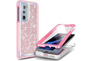 NZND Designed for Motorola Edge (2022 Version Only - Not Plus) Case Only with [Built-in Screen Protector], Full-Body Protective Shockproof Rugged Bumper Cover Case (Glitter Rose Gold)