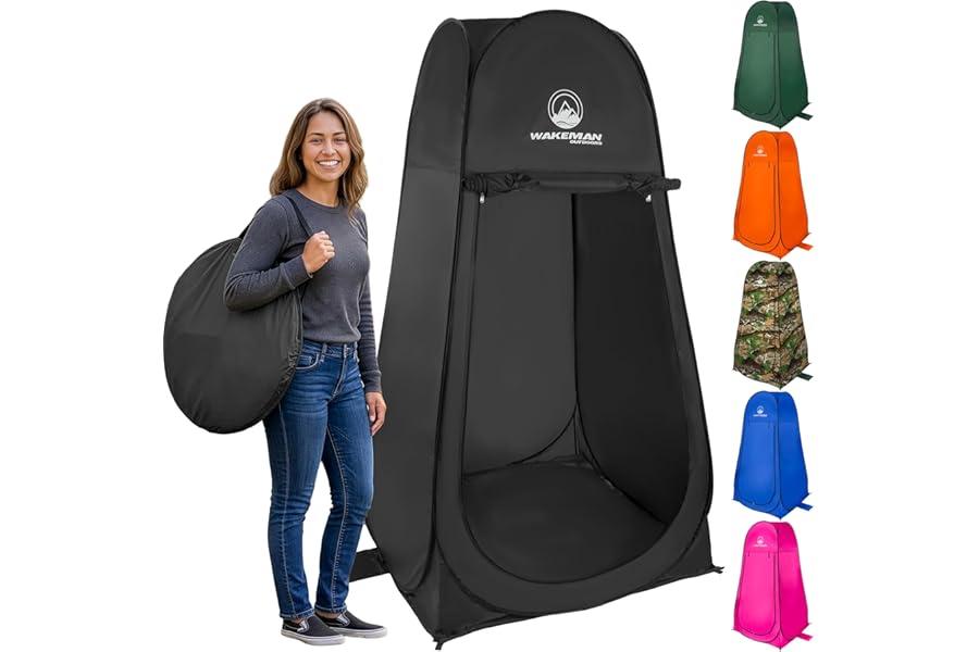Wakeman Pop Up Changing Tent, 3.3 x 3.3 x 6.2ft, Camping Shower Tent for Portable Toilet Stall or Dressing Room with Carry Bag for Camping, Beach, or Tailgate, Polyester