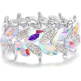 BriLove Women's Wedding Bridal Crystal Marquise-Shape Leaf Stretch Bangle Bracelet