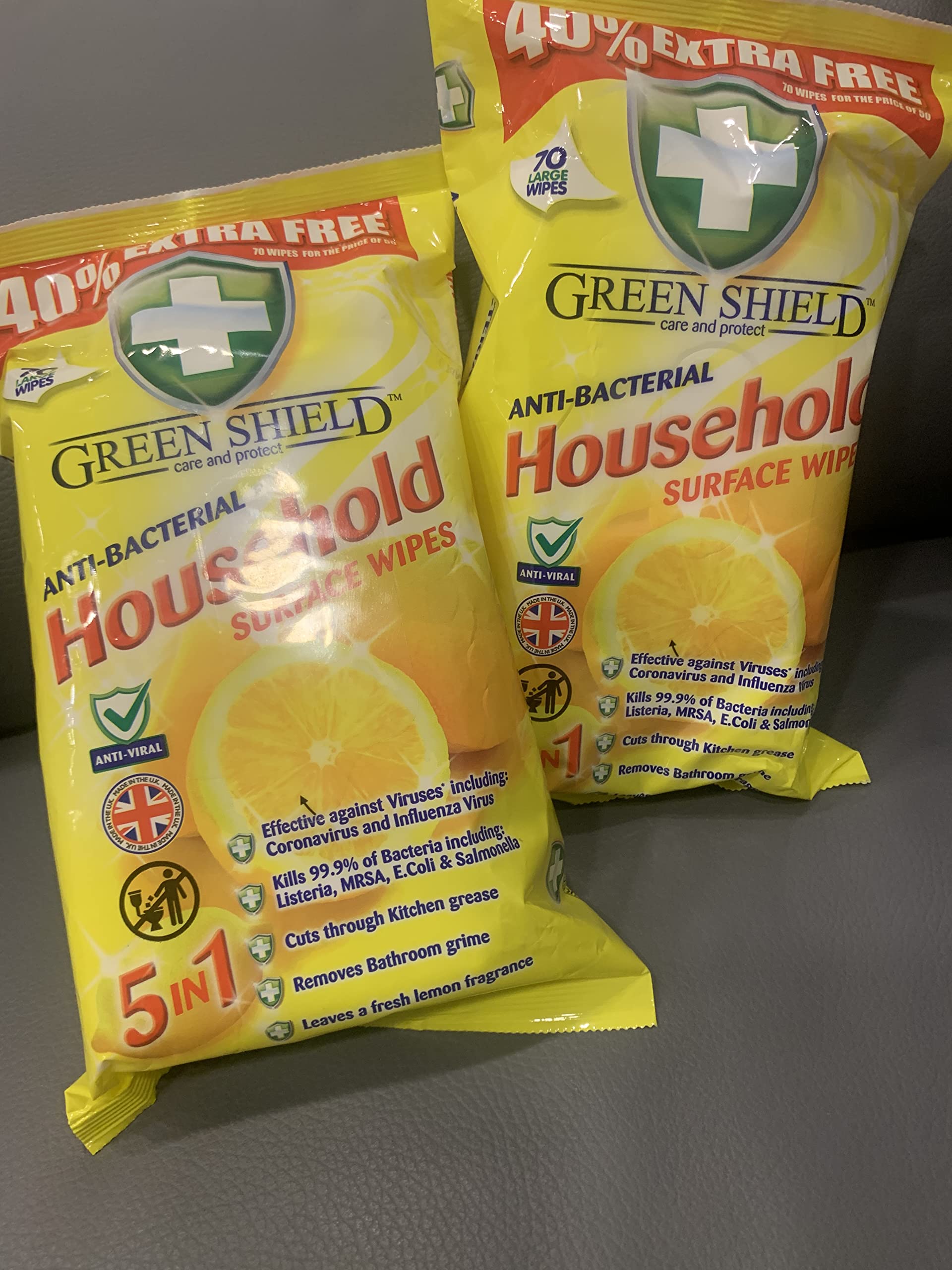 GREENSHIELD ANTIBAC Household Surface Wipes Packs of 70 Wipes Each 70 (3 Packs)