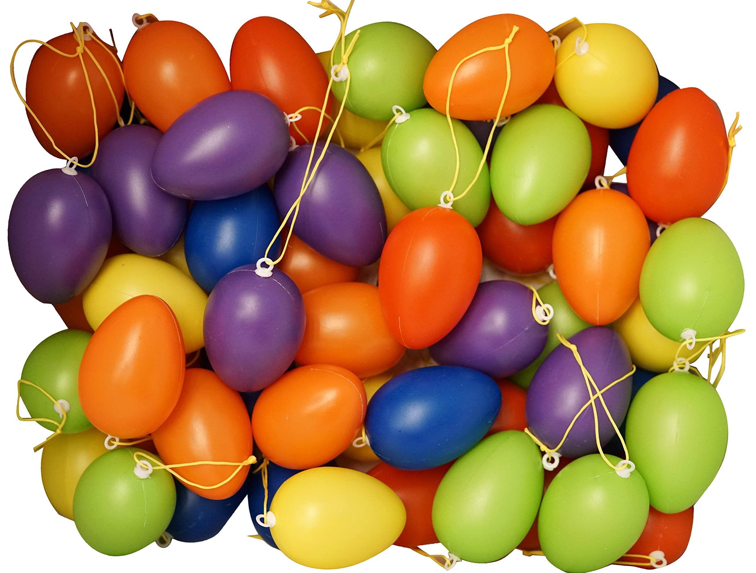 khevga Easter Decorations: 60 Plastic Easter eggs set with colorful ribbon for inside or outside