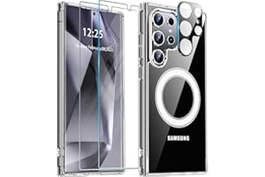 ANTSHARE for Samsung Galaxy S24 Ultra Case Clear, [Anti-Yellowing] S24 Ultra Case [with 2X Tempered Glass Screen Protector+1X Camera Lens Protector], Magnetic Phone Case for S24 Ultra (Clear)