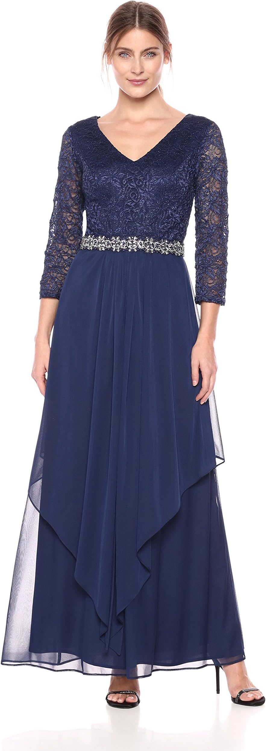 Womens Long Lace Top Empire Waist Dress
