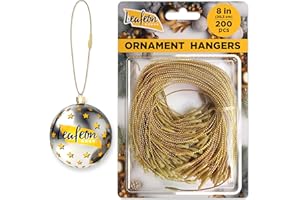 LEAFEON 200 Pcs Christmas Hooks - Gold Ornament Hangers with Snap - Precut String with Snap for Tree Decoration