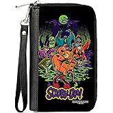 Womens PU Zip Around Wallet Rectangle Shaggy Carrying Scooby Doo with Monsters Pose and Logo