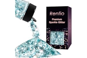 Renfio Snowflake Chunky Glitter,Light Blue White Opal Iridescent Glitter,1.76oz/50g Mixed Size Hexagon Sequins Confetti for Winter Snowglobe Tumbler,Resin,Craft,Nail,Face,Hair,Festival Decor