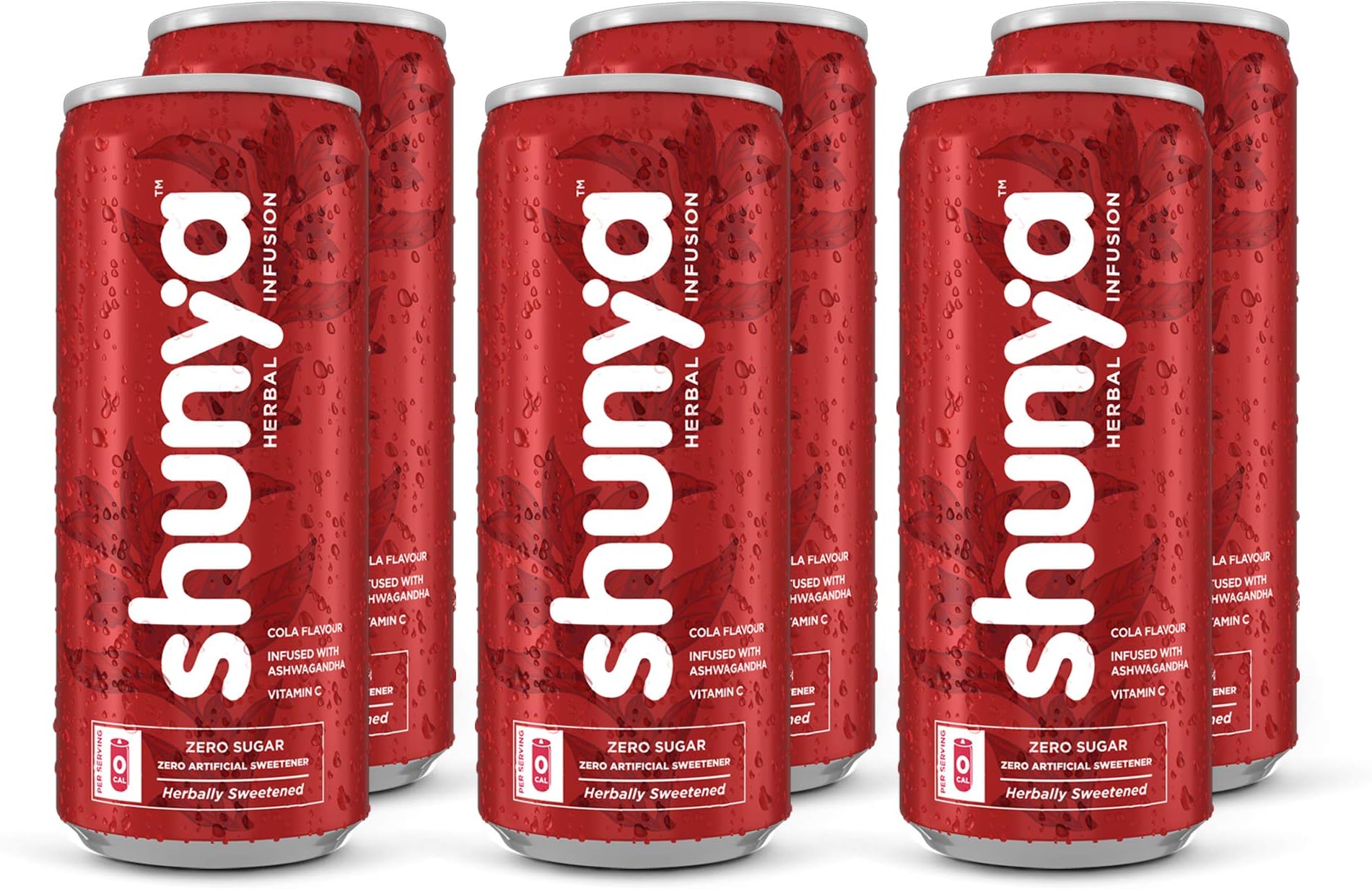 Shunya Cola | 0 Calories | 0 Sugar | No Aspartame | Enriched with Ashwagandha & Vitamin C | Pack of 6