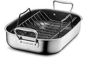 HexClad Hybrid Nonstick Small Roasting Pan with Rack, Dishwasher-Friendly, Oven-Safe Up to 900°F, Compatible with All Cooktops