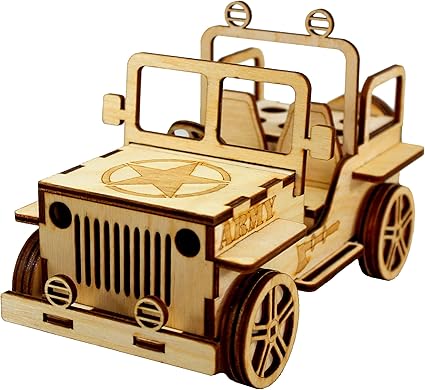 StonKraft Wooden 3D Puzzle Military Jeep - Desk Organizer, Pen Stand, Card Holder - Easy to Assemble