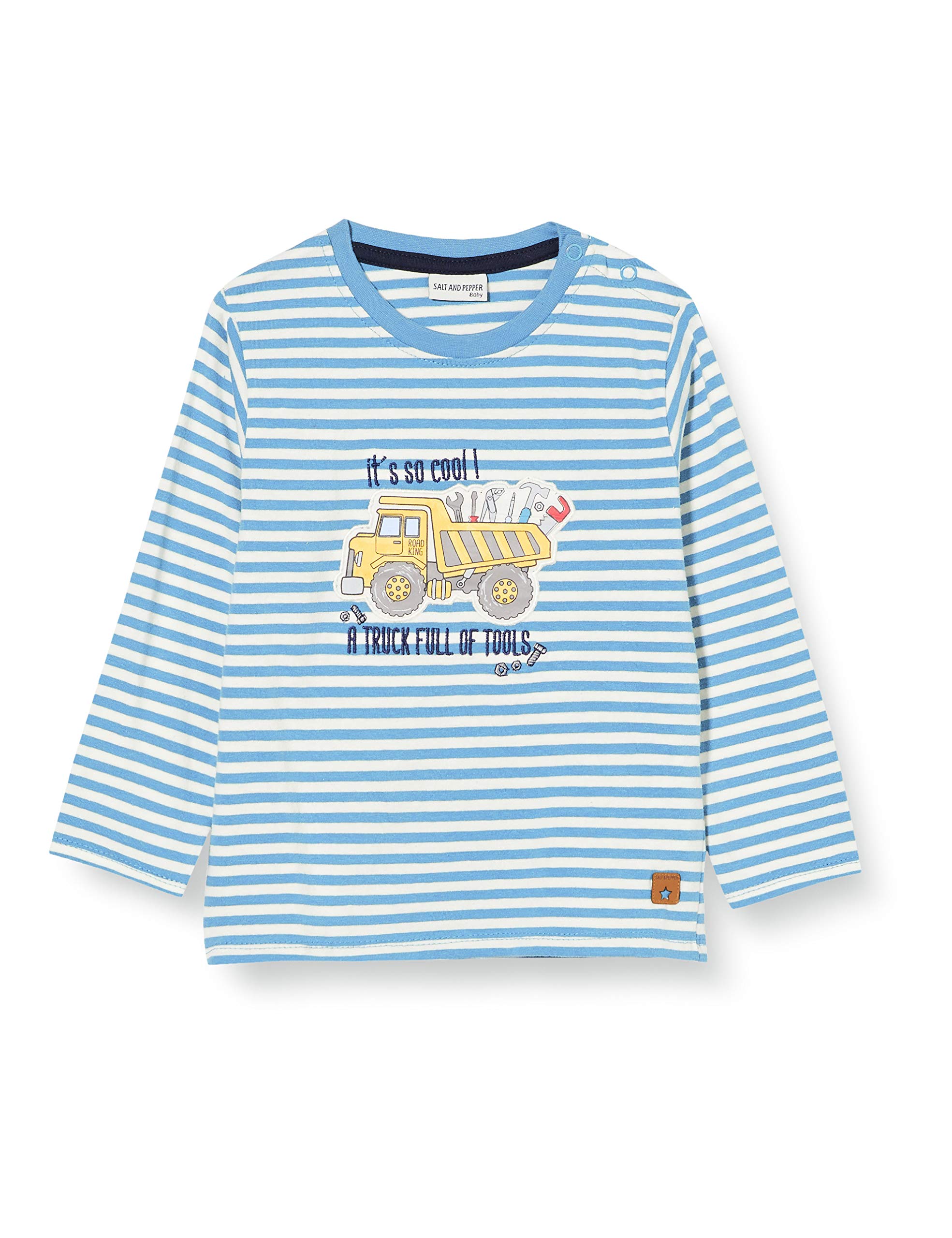 Salt and Pepper Baby_Boy's Longsleeve Motor Stripe Print Shirt, Sky Blue, 0-3 Months