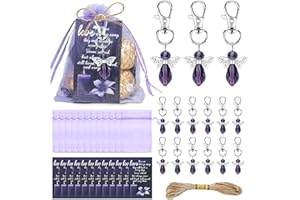 20Pcs Funeral Favors,Angel Keychain Thank You Set,Angel Keychain with Purple Organza Bags and Thank You Cards,for Memorial Pa