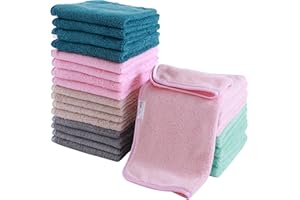 Cosy Family 24 Pack Soft Washcloths Set - 12 x 12 inches, Quick Drying - Highly Absorbent Coral Velvet Fingertip Towel Bathroom Wash Clothes for Bath, Spa, Facial, Kitchen - Light Color