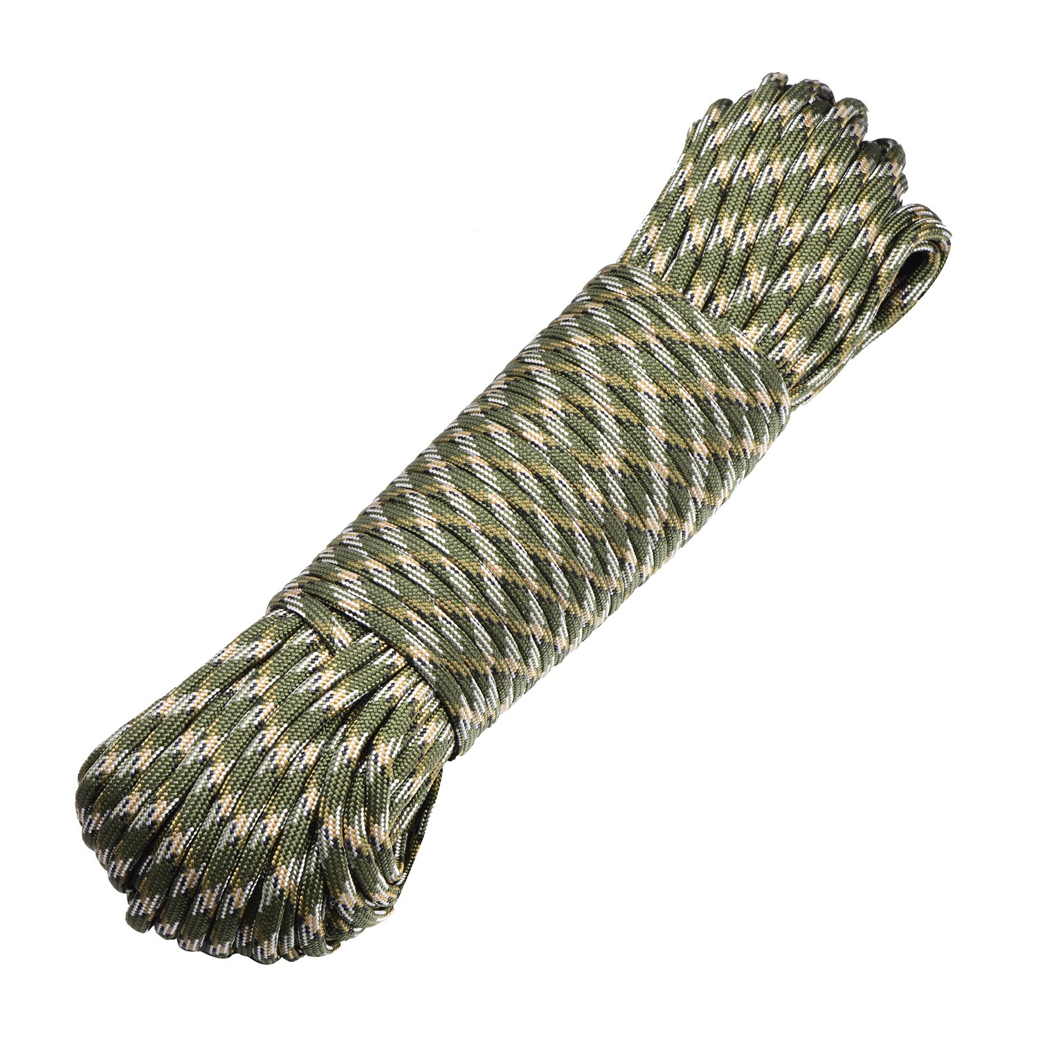 DonDon 98 ft - 30 m nylon cord Paracord survival DIY rope cord for outdoor camping activities 0.6 inch - 4 mm - 7 strands dark green camouflage
