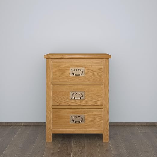 Panana Oak Bedside Table With 3 Drawers Cabinet Storage Unit Chest