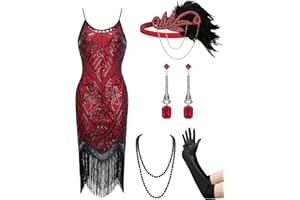 YESSA Women's Flapper Dresses 1920s,Great Gatsby Dresses Sequin Fringe Cocktail Dress Roaring 20s Dress for Harlem Nights