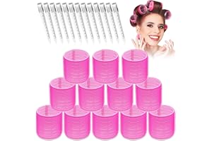 SELIZO Jumbo Hair Rollers Set - 24 Pieces with 12 Large Rollers and 12 Clips for Voluminous Long Thick Hair (Hot Pink)
