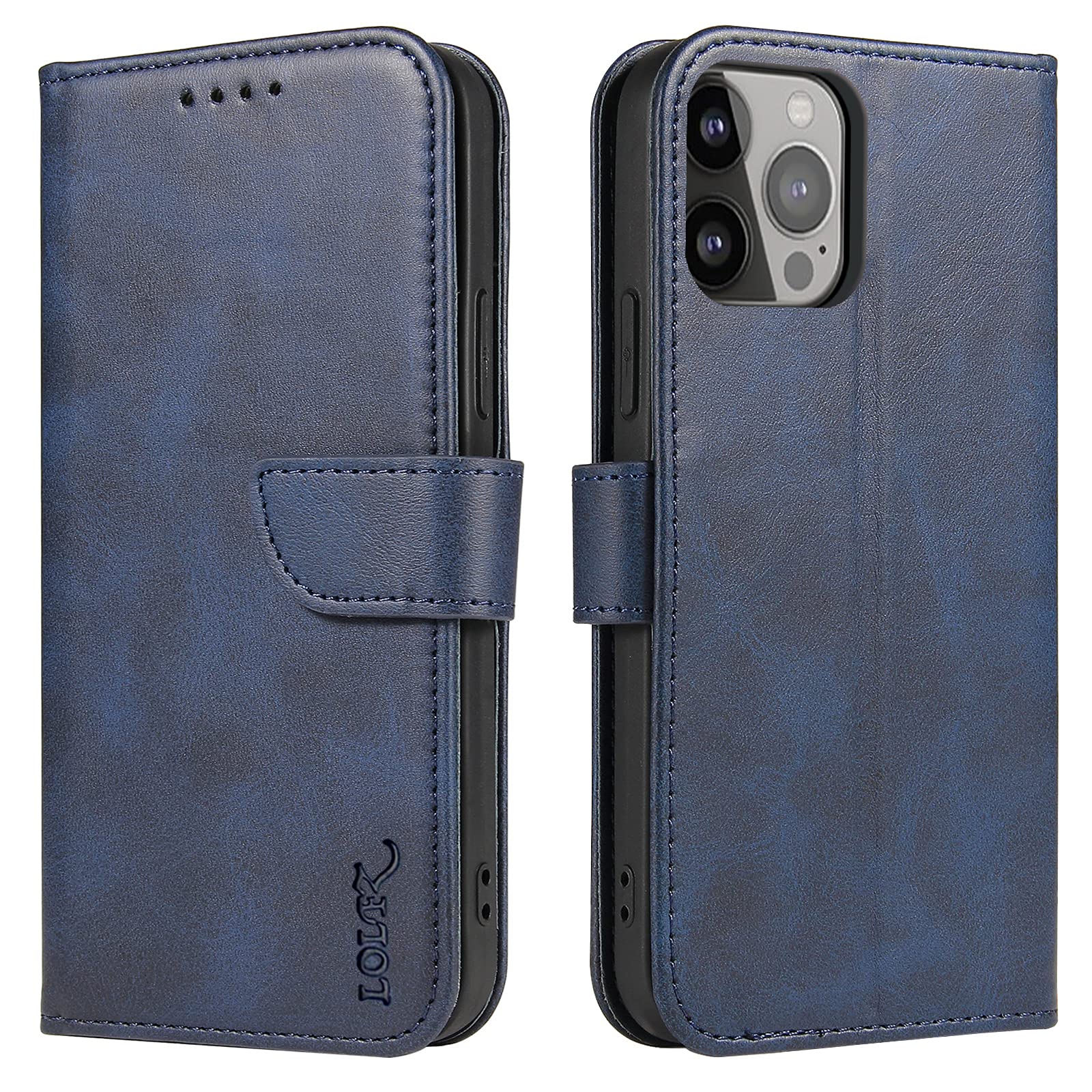 LOLFZ Wallet Case for iPhone 13 Pro, Vintage Leather Book Case with Card Holder Kickstand Magnetic Closure Flip Case Cover for iPhone 13 Pro - Blue