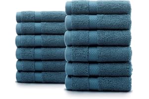 Villa Celestia Premium Wash cloth 100% Cotton Blue Wash Clothes for body and Face-Soft & Luxury Cloths for Washing Face,Face towels for bathroom 650 GSM,Wash cloths for your face, Pack of 12 (12"X12")