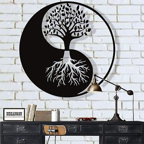 Amazon Com Metal Wall Art Tree Of Life Wall Art Metal Yin Yang Decor Metal Wall Decor Interior Decoration Wall Hangings 35 W X 35 H 90x90 Cm Everything Else