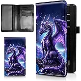 WZCJDHMJ Leather Checkbook Covers for Personal Checkbook Check book Holder Cover Wallets for Women Men,RFID-Blocking Slim Checkbook Cover for Duplicate Checks with Elastic Strap,Purple Dragon