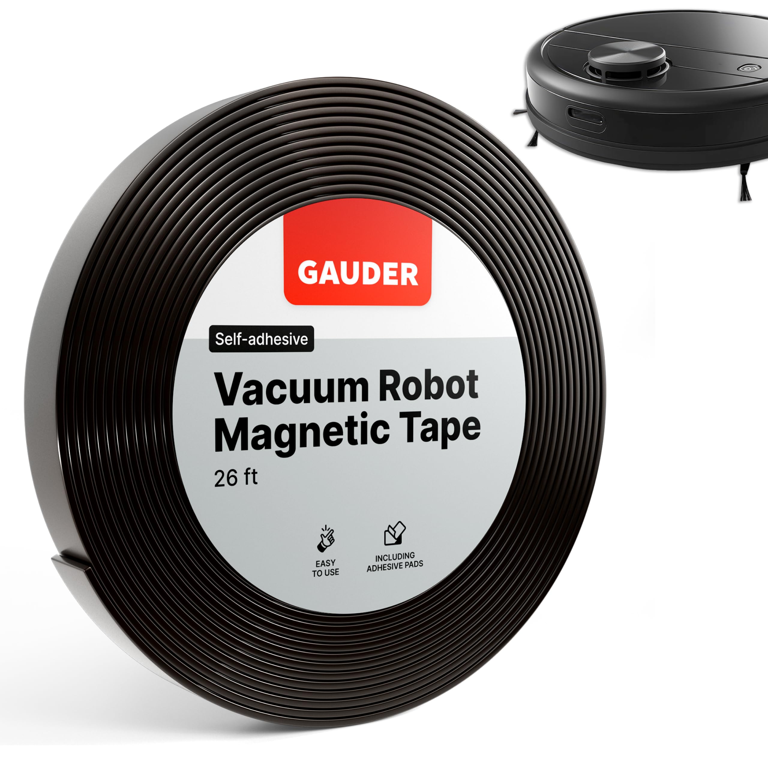 GAUDER Vacuum Robot Magnetic Tape - Boundary Strip for Robotic Vacuum Cleaners - Virtual Wall Compatible with Neato, Xiaomi, Miele, Vorwerk & Tesvor (8 m x 25 mm)