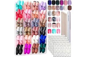 FANDAMEI Press on Nails, 24 Colors 576PCS Press on Nails Short Square Matte Glossy. Glitter Nails Short Round. Natural Fit Lightweight Fake Nails Natural for Nail Art