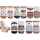 Exegawe Toddler Non Slip Socks, Cute Baby Socks with Grips Crew Socks 5 Pairs