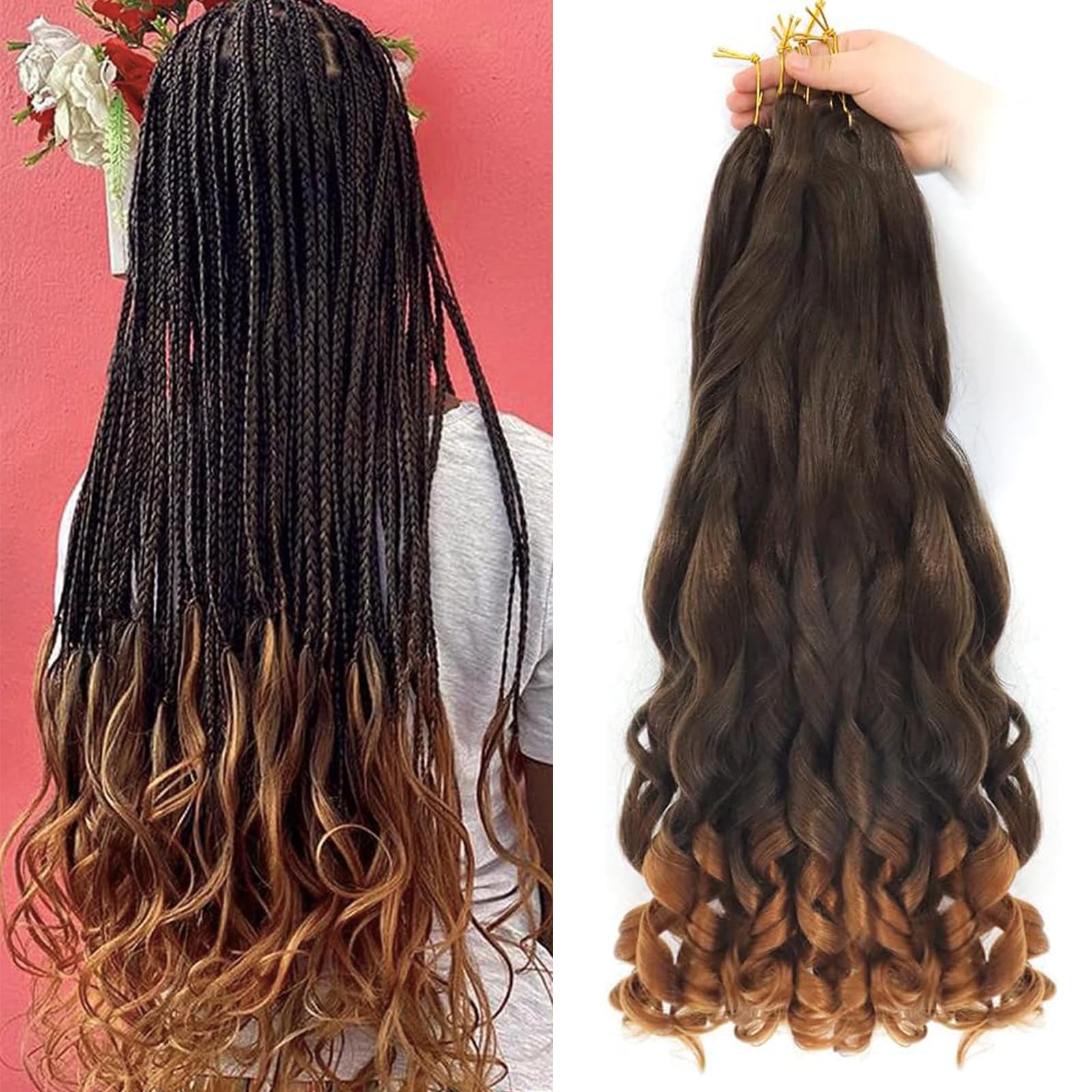 Alaleibaby 30 inch French Curly Braiding Hair 8 Pack Loose Wavy Spiral Curl Braids Crochet Hair Deep Wave Synthetic Extensions Pre Stretched Bouncy Braiding Hair — image 1