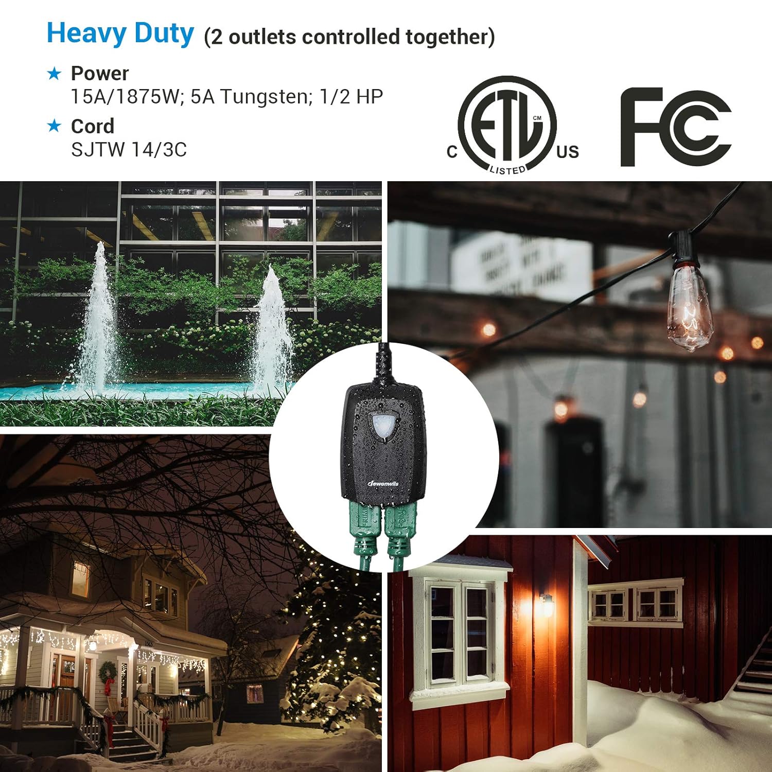 DEWENWILS Outdoor Indoor Remote Control Outlet Power Strip Weatherproof, Expandable Wireless Electrical Plug in Light Switch, 15 AMP Heavy Duty, 7-Inch Extension Cord, 100 FT Range, ETL Listed, Black: Industrial & Scientific