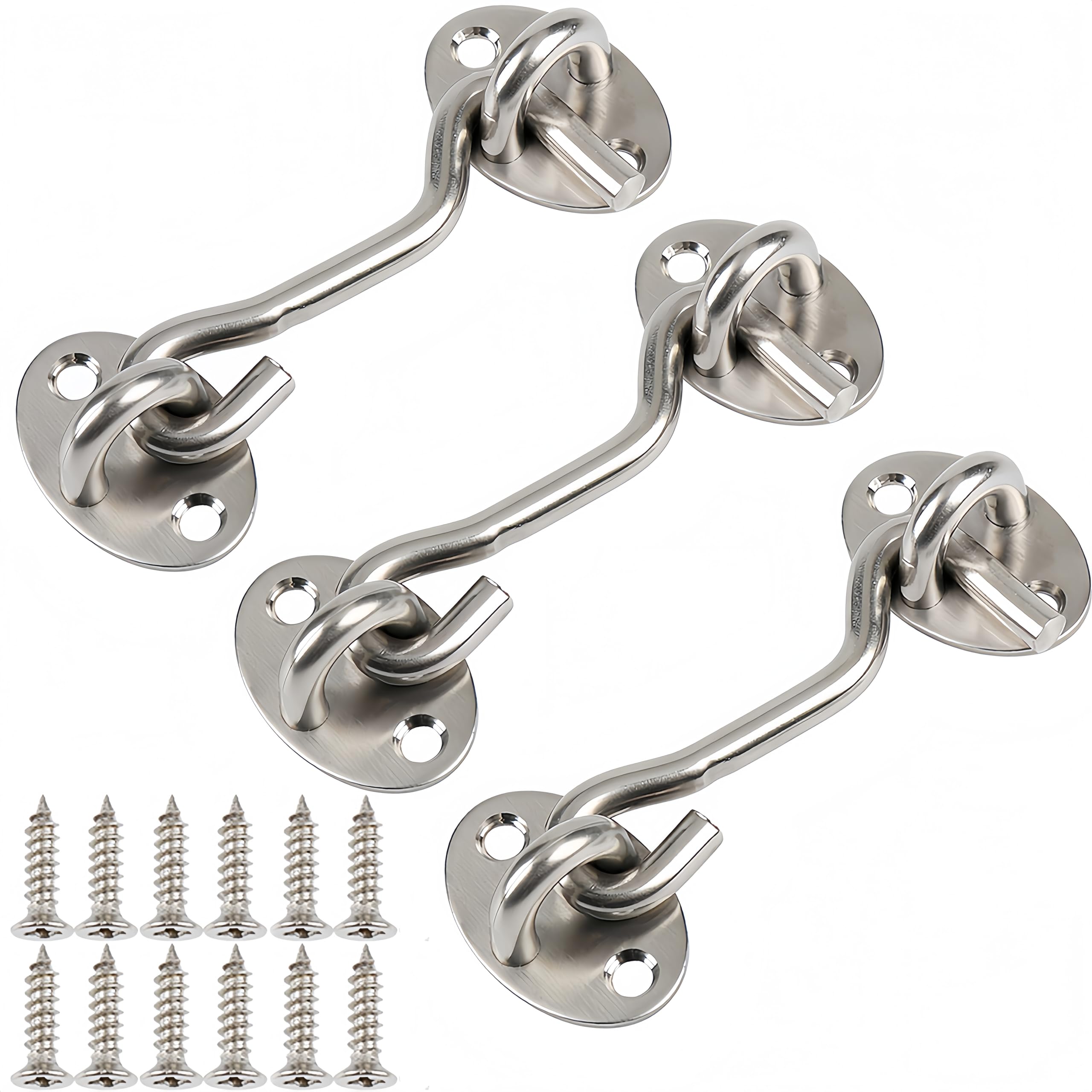 wodehahagou 3Pcs Hook and Eye Latch Door Latch Gate Hook Stainless Steel Cabin Hook Gate Hook and Eye Latch Hook Eye Latch Door Lock for Window with 12Pcs Screws