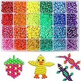 Quefe 2880pcs Pony Beads Kit, Kandi Beads for Hair, Rainbow Beads Plastic Bead for Craft 6 x 9mm 24 Colors 4 Styles Large Hole Beads Set for Bracelets Jewelry Making