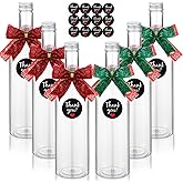 Baderke 6 Sets Christmas Plastic Wine Bottles 750ml with Caps Thank You Stickers Christmas Botellas Para Coquito Bottles Holiday Xmas Empty Brewing Wine Bottle for Kitchen Bar Party New Year(Classic)