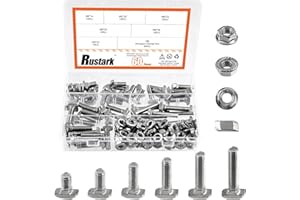 Rustark 120Pcs M8x16/20/25/30/35/40mm T-Slot Drop-in Bolts with M8 Hexagon Flange Nuts Assortment Kit, Hammer Head Bolt T Shape Sliding Screw Stud for European Standard 40 Series Aluminum Profile