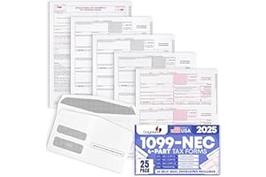 Dutymark 1099 NEC Forms 2025 for 25 Recipients 4 Part Laser Tax Forms Kit, 3 1096 Forms, 25 Security Self Seal Envelopes, Compatible with QuickBooks and Accounting Software, 2025 1099 NEC