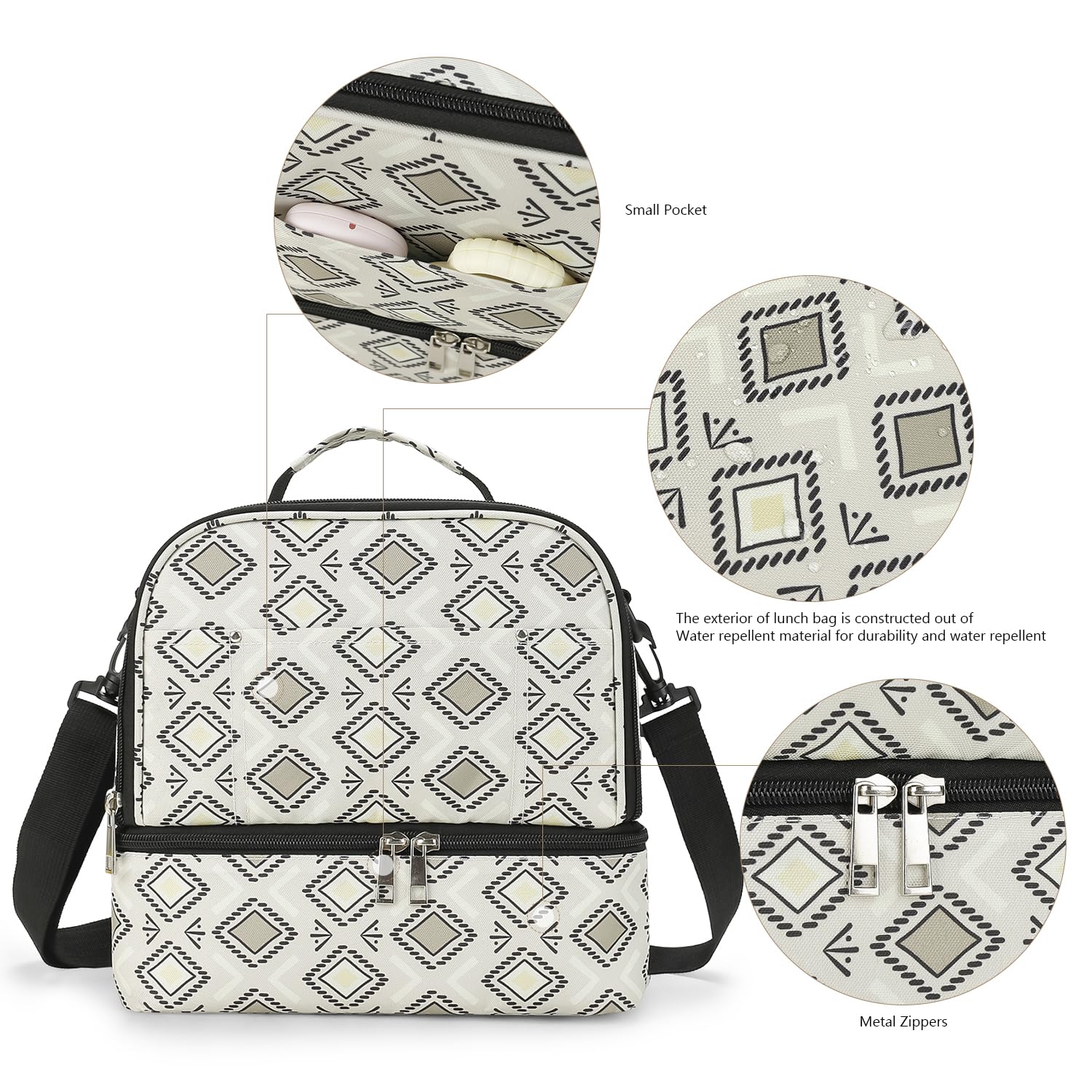 Baby's Geometric Diaper Tote Bag Small Breast Pump Bag Breastmilk Cooler Bag Double Layer for Mother Breast Milk Storage Bag (Rectangle)