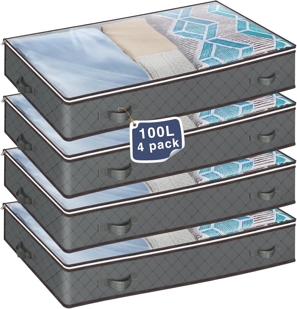 MIXC 4 Pack 100L Underbed Storage Box with Lid Large 40x20x7 in