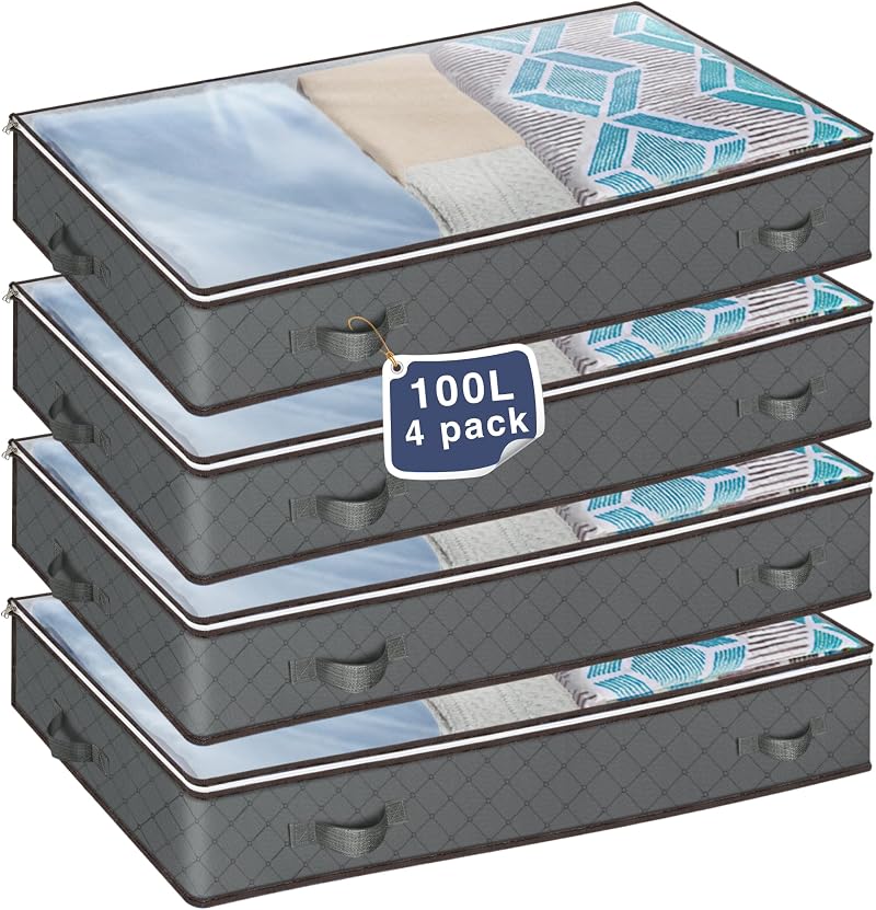 MIXC 4 Pack 100L Underbed Storage Box with Lid Large 40x20x7 in