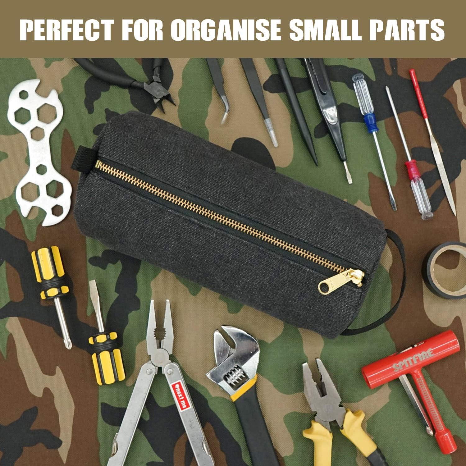 ROUGH ENOUGH Military Highly Heavy Duty Canvas Mufti-Functional Classic Vintage Stationary Small Tool Pouch Pencil Case Durable Pen Bag Zipper Box Holder For Arts Supply Pens Pencils School Supplies - Image 4
