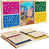Becko US Portable Puzzle Board with 4 Sorting Drawers & Cover Boards, Wooden Jigsaw Puzzle Table with Smooth Flannel Top & Gr