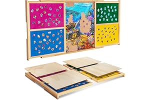 Becko US Portable Puzzle Board with 4 Sorting Drawers & Cover Boards, Wooden Jigsaw Puzzle Table with Smooth Flannel Top & Gr